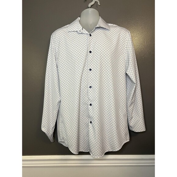 Brooklyn Brigade Shirt Mens Large Dot Print Modern Slim Stretch Button Up - Picture 1 of 8